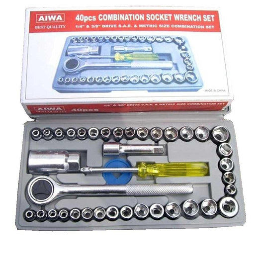 40 Pcs Socket Wrench Set – 1/4" & 3/8" Drive SAE & Metric Tool Set