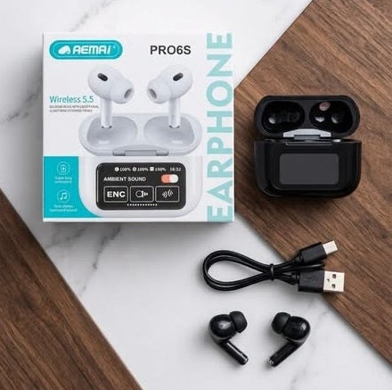 AEMEI PRO6S රැහැන් රහිත 5.5 බ්ලූටූත් ඉයර්බඩ්ස්, චාජින් කේස් එකක් සමඟින්