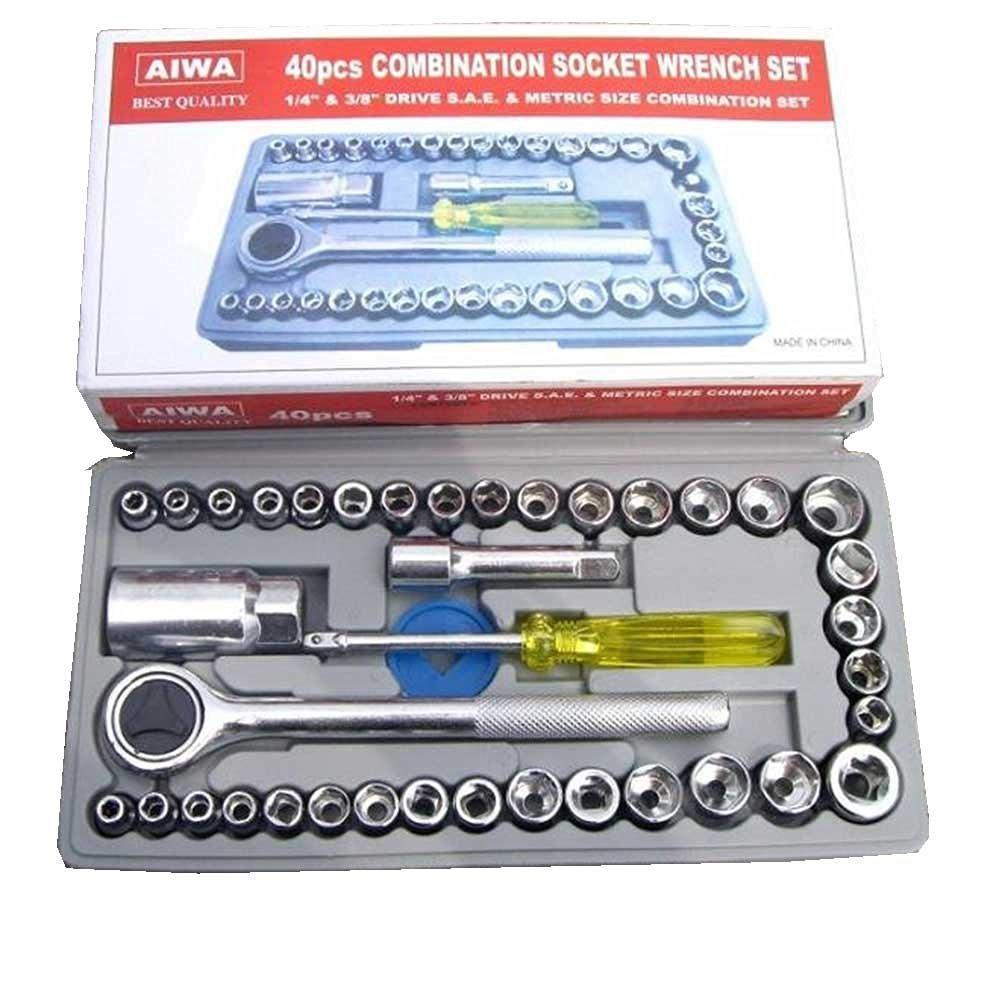 40 Pcs Socket Wrench Set – 1/4" & 3/8" Drive SAE & Metric Tool Set