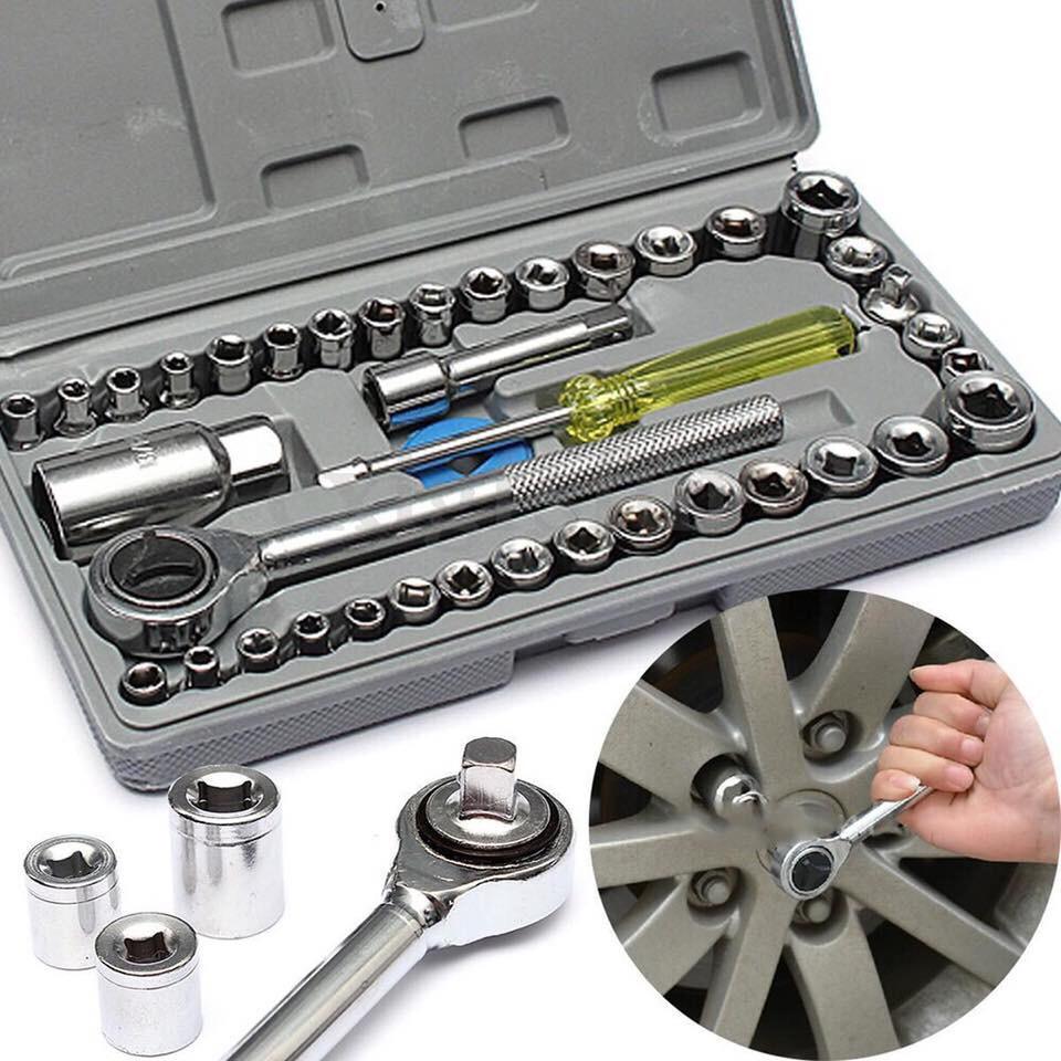 40 Pcs Socket Wrench Set – 1/4" & 3/8" Drive SAE & Metric Tool Set