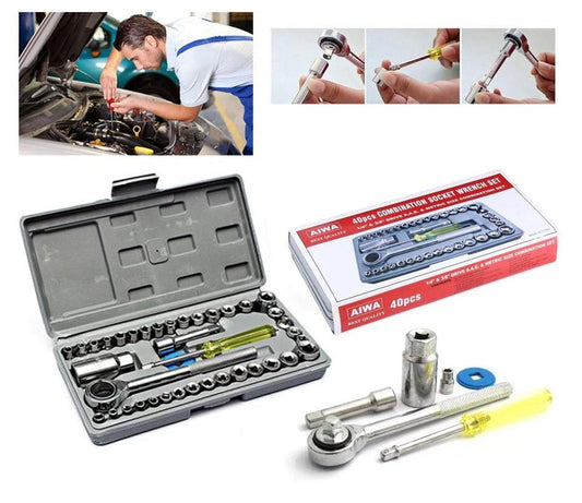 40 Pcs Socket Wrench Set – 1/4" & 3/8" Drive SAE & Metric Tool Set