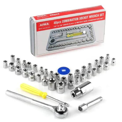 40 Pcs Socket Wrench Set – 1/4" & 3/8" Drive SAE & Metric Tool Set