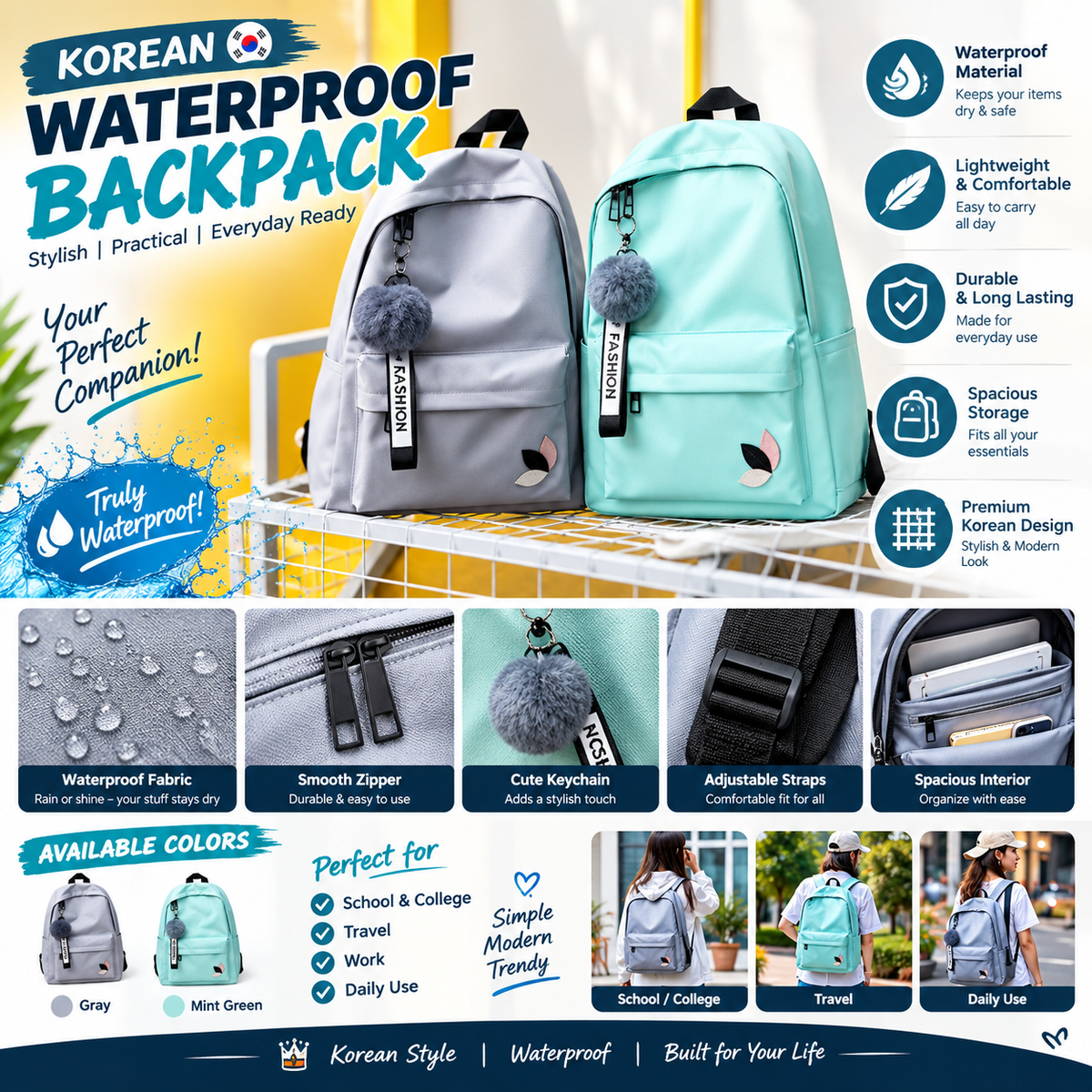 Waterproof Korean Backpack